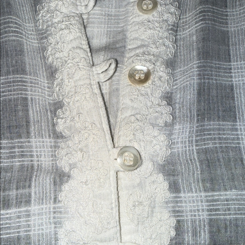 VTG April Cornell White Gauze Lace Trim Tunic Blouse SZ M - Picture 3 of 10